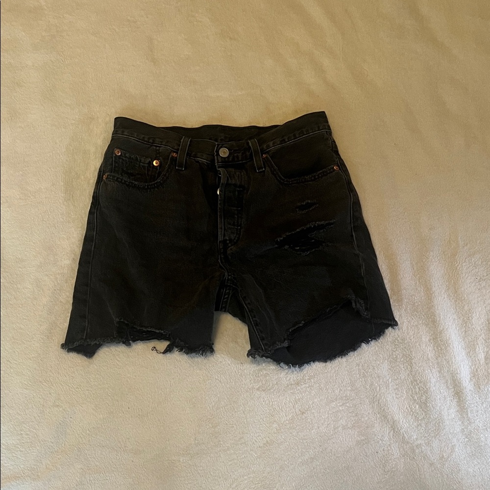Levi Black Distressed Denim Shorts